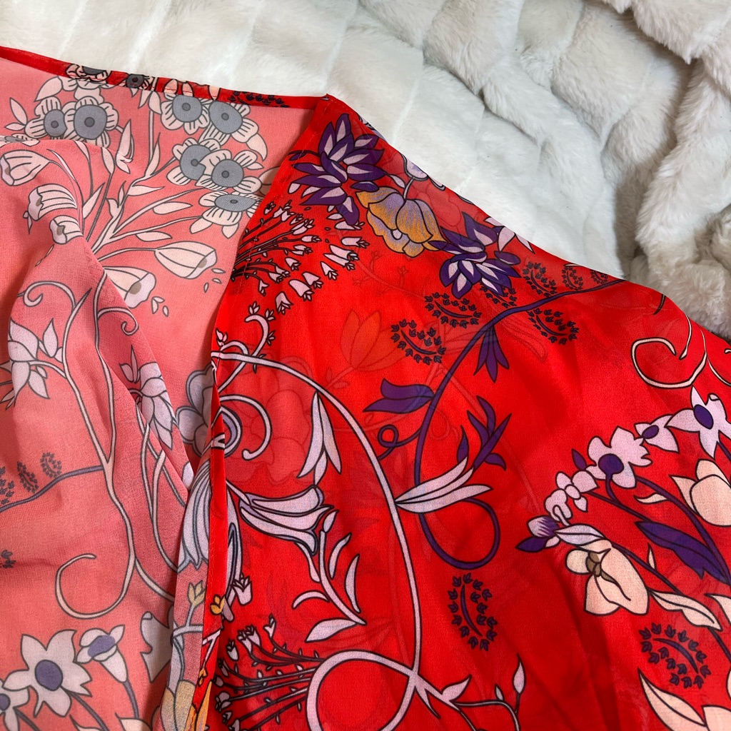 Boutique Osfm Red Purple Sheer Open Short Sleeve Floral Summer Festival Kimono